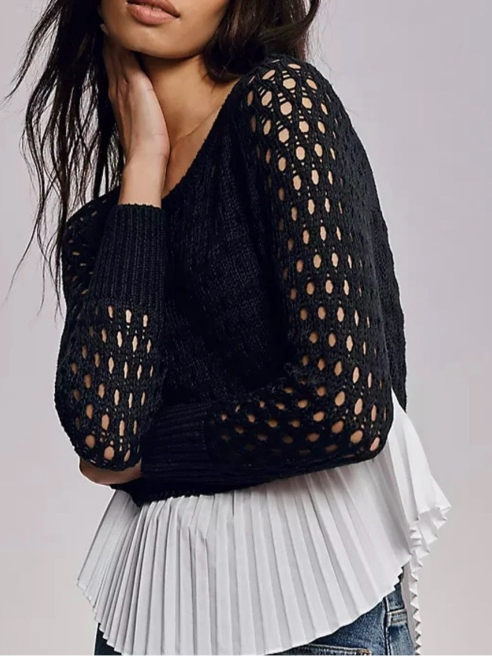 Maeve Anthropologie Layered Pleated Sweater XS Black White